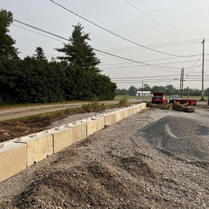 Small retaining wall at a collision shop